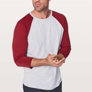 Lululemon Bodhi 3/4 Sleeve Tee - Heathered Core Ultra Light Grey / Oxblood - XL